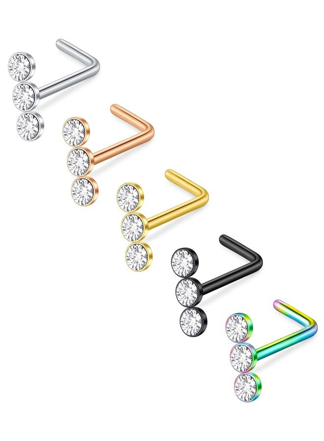 D.Bella 18G Nose Studs Surgical Stainless Steel Nose Rings Studs Diamond L Shaped Nostril Nose Piercing Jewelry - Image 1