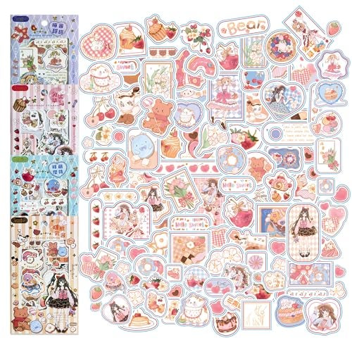 FunBlast PVC Kawaii Stickers Set 16 Sheet (100+ Pcs) DIY 3D Self Adhesive Stickers for Paper Journaling Scrapbooking Cute Stickers Set (Bobobear-4X4=16Sheet) 19 x 10 cm - Image 1