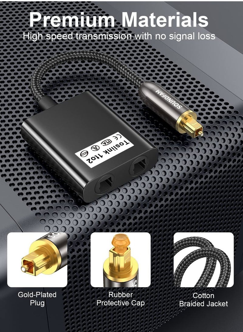 KASTWAVE موزع كابلات بصرية، موزع 1 في 2 مخرج Toslink موزع كابلات بصرية رقمية للصوت من مكبر الصوت إلى التلفزيون، أسود، قطعة واحدة - Image 4