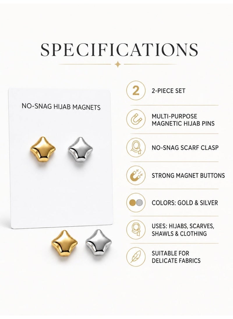 2-Piece Multi-Purpose Magnetic Hijab Pins for Women - No-Snag Scarf Clasp, Safety Brooch for Shawls and Clothing - Strong Magnet Buttons - Image 4