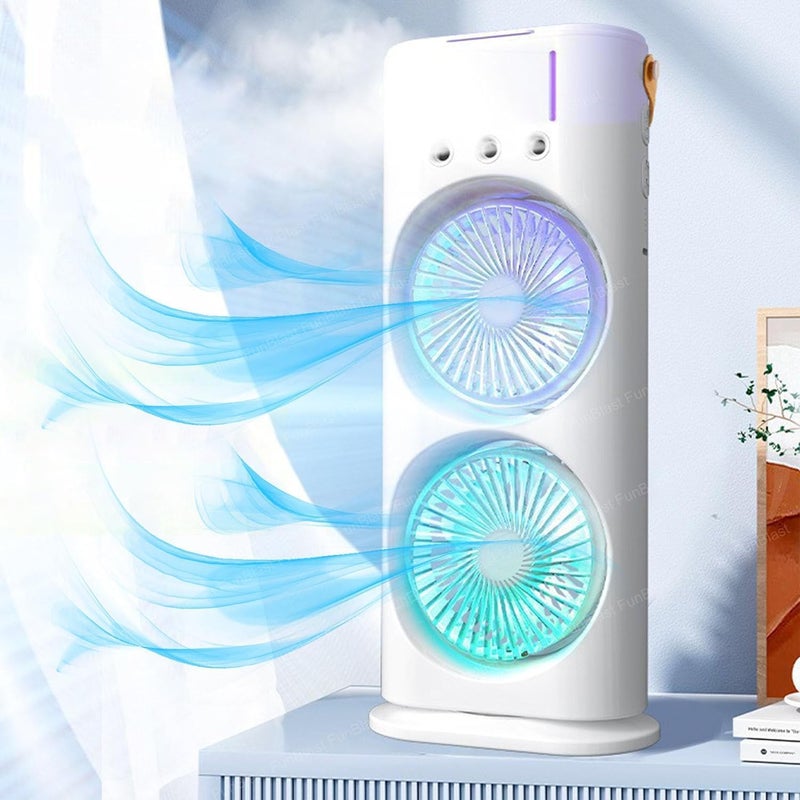 Exxelo 15-Year Warranty Portable Double-Ended Spray Fan: USB Rechargeable Mini Cooling Desk Fan with Water Mist for Office and Home – Ideal for Gifting - Image 1
