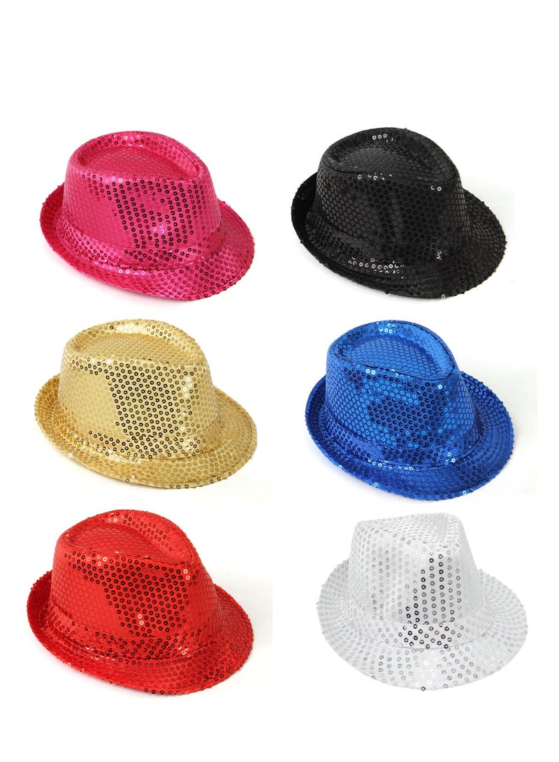 6 Pieces Western Sequin Hat Glitter Solid Color Dance Hat Retro Disco Unisex Costume Cap for Latin Jazz Mardi Gras Cosplay Prom Costume Party Accessory（Kid） - Image 1