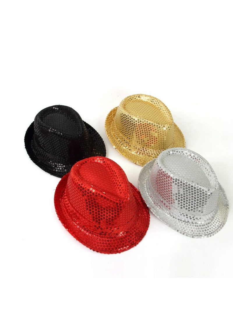 6 Pieces Western Sequin Hat Glitter Solid Color Dance Hat Retro Disco Unisex Costume Cap for Latin Jazz Mardi Gras Cosplay Prom Costume Party Accessory（Kid） - Image 2