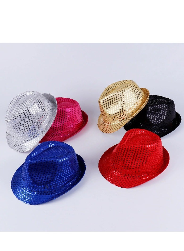 6 Pieces Western Sequin Hat Glitter Solid Color Dance Hat Retro Disco Unisex Costume Cap for Latin Jazz Mardi Gras Cosplay Prom Costume Party Accessory（Kid） - Image 3