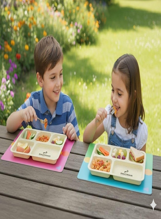 PAVITRAM 5 Compartment Multipurpose Food Dinner Plate | Reusable Section Plate for Kids & Adults | Wheat Straw Serving for Meal, Snacks, Lunch | Lightweight Unbreakable Food Plate (Yellow) - Image 3