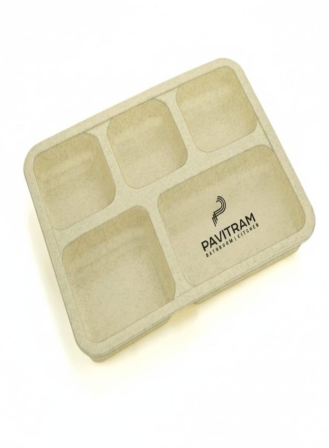 PAVITRAM 5 Compartment Multipurpose Food Dinner Plate | Reusable Section Plate for Kids & Adults | Wheat Straw Serving for Meal, Snacks, Lunch | Lightweight Unbreakable Food Plate (Yellow) - Image 1