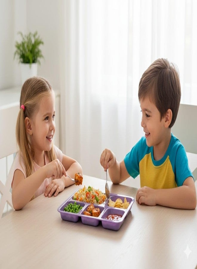 PAVITRAM 5 Compartment Multipurpose Food Dinner Plate | Reusable Section Plate for Kids & Adults | Wheat Straw Serving for Meal, Snacks, Lunch | Lightweight Unbreakable Food Plate (Yellow) - Image 2