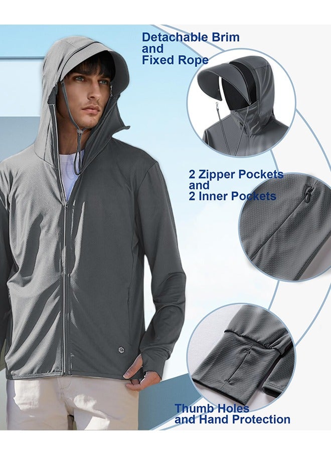 Generic Men's UPF 50+ Sun Protection Lightweight Hoodie Performance Long Sleeve SPF UV Shirt for Fishing Running 3XL (Grey) - Image 3