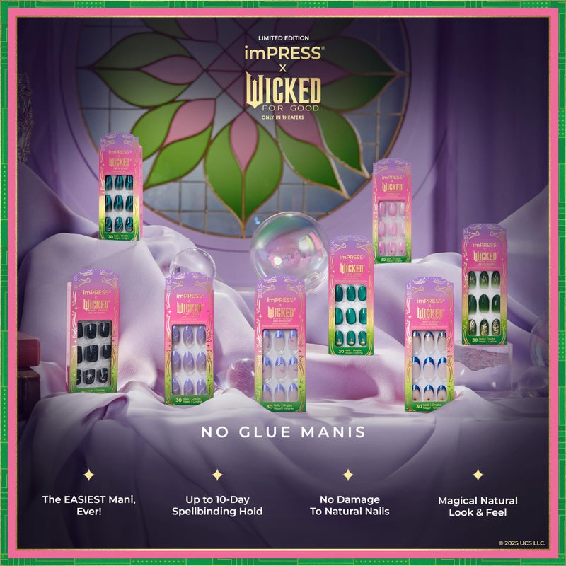 imPRESS X WICKED: FOR GOOD Press On Nails, â€˜Unleash Your Magicâ€™, Green, Medium Coffin, New Improved Adhesive, Up To 10 Day Hold, Includes 30 Fake Nails, 1 Prep Pad, 1 Manicure Stick, 1 Mini File - Image 4