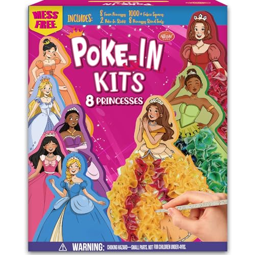 ATFUNSHOP 8 Packs Poke in Crafts Art Kits for Girl, Magical Prienceses Mess Free Kids' Paper Craft Kits, Birthday Gift for Girls 4 5 6 7 8 9 Years Old, DIY Presents, Mess Free Art Activity - Image 1