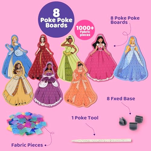 ATFUNSHOP 8 Packs Poke in Crafts Art Kits for Girl, Magical Prienceses Mess Free Kids' Paper Craft Kits, Birthday Gift for Girls 4 5 6 7 8 9 Years Old, DIY Presents, Mess Free Art Activity - Image 3