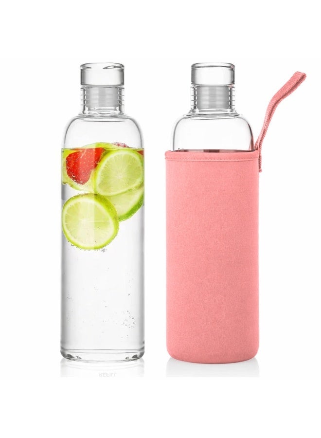 VIO Glass Water Bottle with Protective Fabric Sleeve Leakproof Clear Bottle with Carry Strap  Reusable Eco Friendly Drinking Bottle for Home Office Gym Travel - Image 1