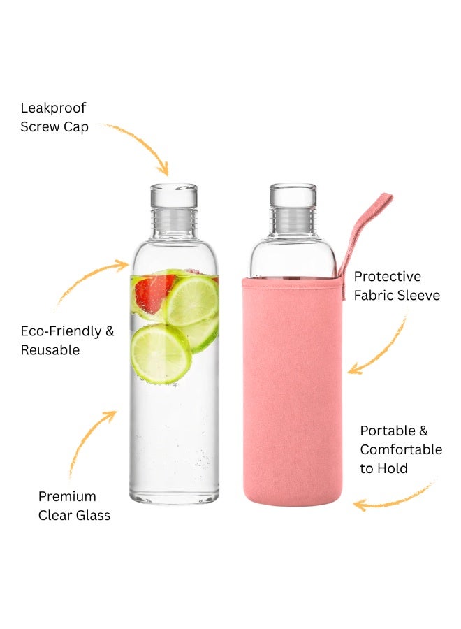 VIO Glass Water Bottle with Protective Fabric Sleeve Leakproof Clear Bottle with Carry Strap  Reusable Eco Friendly Drinking Bottle for Home Office Gym Travel - Image 2