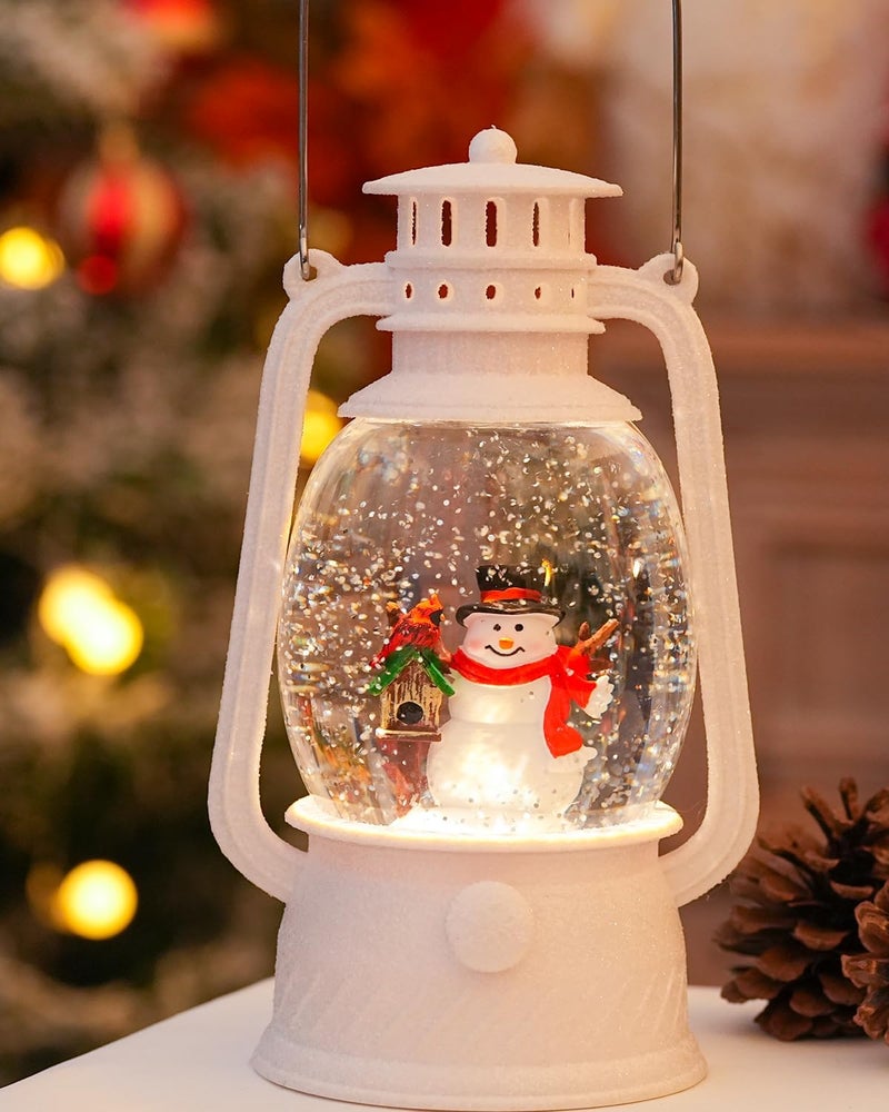PEATOP Christmas Snow Globes Snowman Decor, Musical Glitter Globe Light Up 6H Timer Cardinal Mailbox Village Snowman Snow Globe Christmas Decorations - Image 1