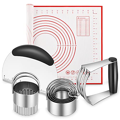 MINO ANT Pastry Cutter, Biscuit Cutter, Dough Scraper, Silicone Baking Mats, Stainless Steel Pastry Blender Set, Dough Cutter Biscuit Cutter Baking Pastry Mat Dough Blender Tools & Pastry Utensils (5 Pcs/Set) - Image 1