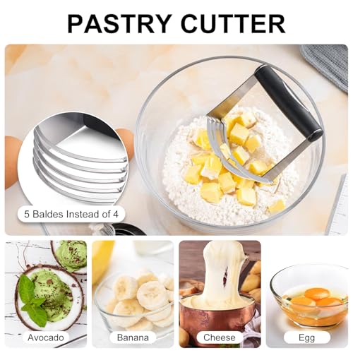MINO ANT Pastry Cutter, Biscuit Cutter, Dough Scraper, Silicone Baking Mats, Stainless Steel Pastry Blender Set, Dough Cutter Biscuit Cutter Baking Pastry Mat Dough Blender Tools & Pastry Utensils (5 Pcs/Set) - Image 4