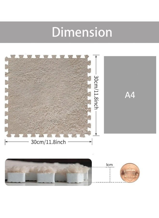 HQ-GAMING - Puzzle Play Mats Interlocking Soft EVA Foam Mats Protective Floor for Children Kids Room Fluffy Square Thickened Plush Tiles Home Parlor Bedroom 16Pcs (Khaki, White) - Image 1