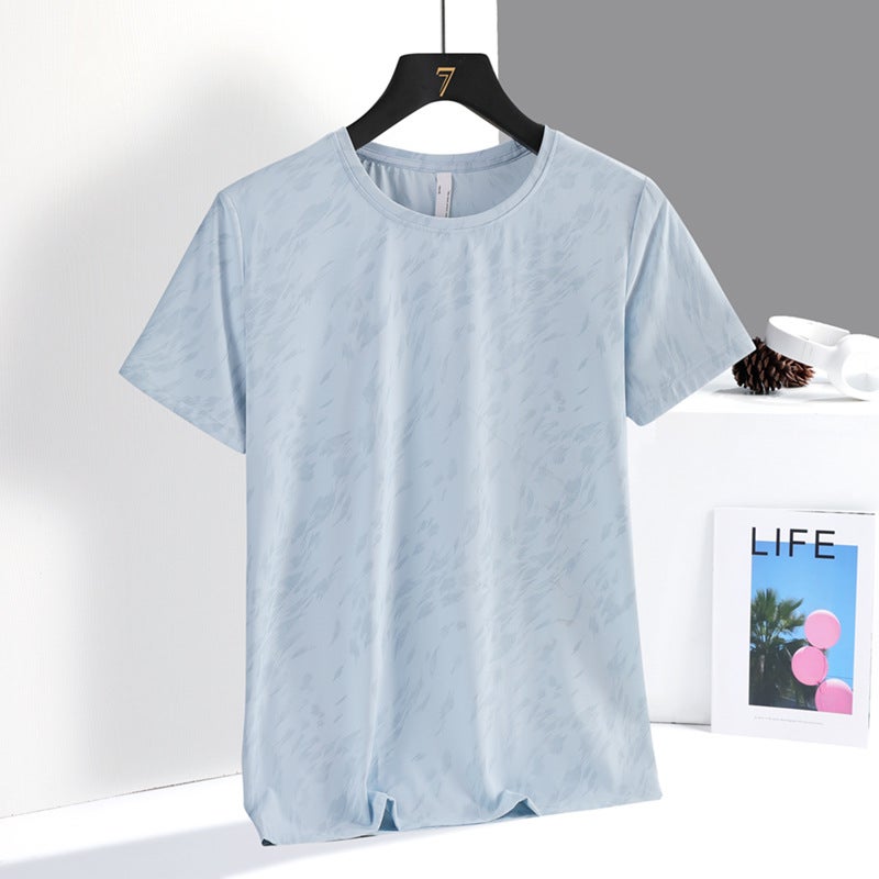 Jacquard Sports Top Quick-Drying Girls Summer Loose Breathable Fitness Summer Cool Ice Silk Short Sleeve