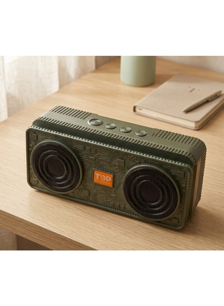 TOP T301 Portable Bluetooth Speaker with Powerful Bass, 10W, USB, AUX, and TF Card Connectivity – Wireless Hi-Fi Speaker -Green - Image 3