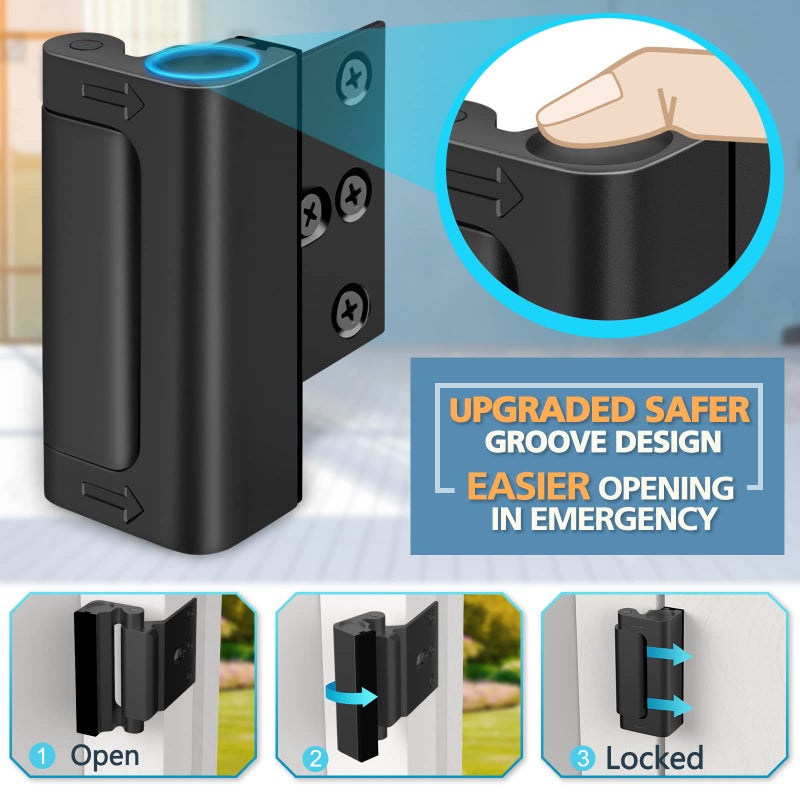 WINONLY Home Security Door Lock Reinforcement - Child Proof High Security Door Locks with 3" Stop Withstand 800 lbs for Inward Swinging Front Door, Night Kids Safety Metal Flip Deadbolt Latch Defend HomeHome Security Door Lock Reinforcement - Child Proof High Security Door Locks with 3" Stop Withstand 800 lbs for Inward Swinging Front Door, Night Kids Safety Metal Flip Deadbolt Latch Defend Home - Image 2