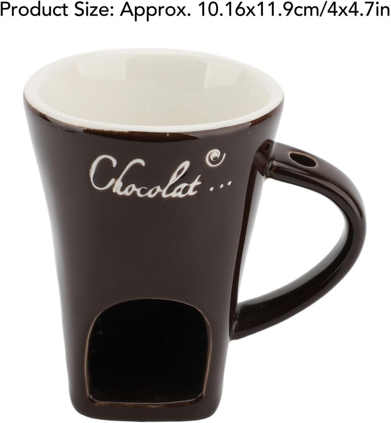 gernie Chocolate Melting Cup, Tealight Candle Heating Chocolate Fondue Mug Ceramic Butter Warmer Pot with Fork, Chocolate Melting Supplies for Cheese, Chocolate and Tapas (Brown) - Image 5