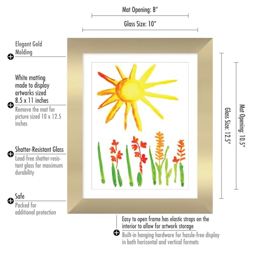 Americanflat 10x12.5 Kids Artwork Picture Frame in Polished Brass- Displays 8.5x11 With Mat and 10x12.5 Without Mat - Composite Wood with Shatter Resistant Glass - Horizontal and Vertical Formats - Image 2