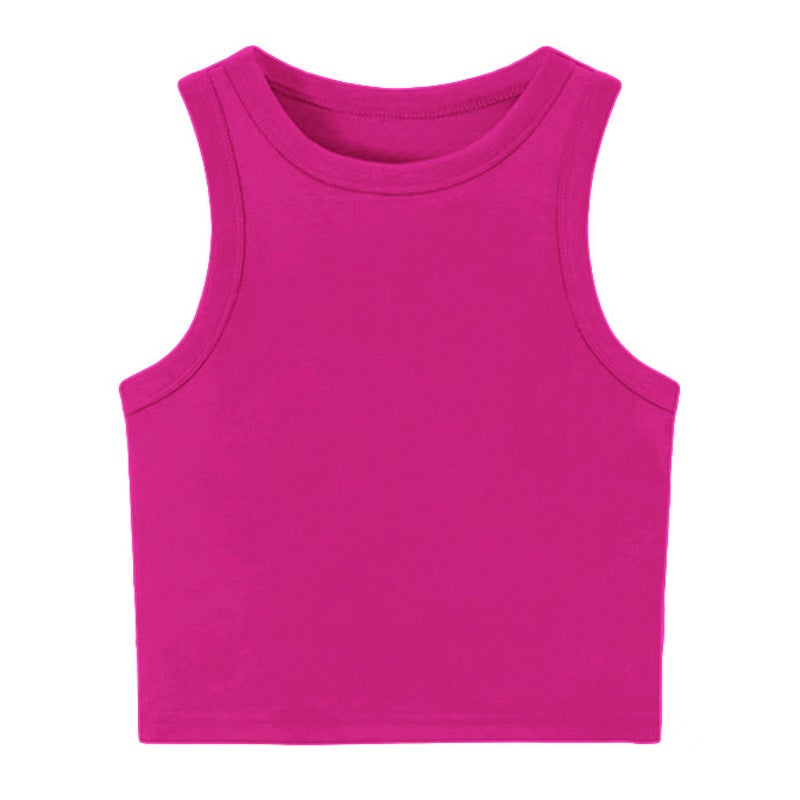Summer Vest 2025 New Womens Sports Sleeveless Cotton T-Shirt Waistcoat Summer T Solid Color Shirt Wx- t215 rose red