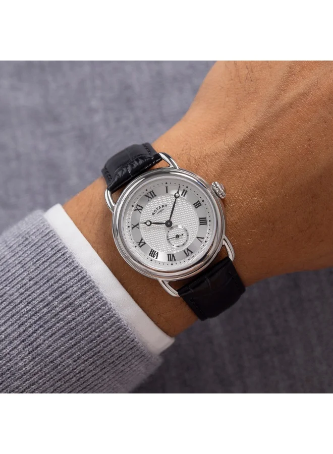 Rotary  Rotary Men's Heritage Sherlock Stainlesss Steel Black Leather Strap Watch - GS02424/21 for Men | Best Price UAE