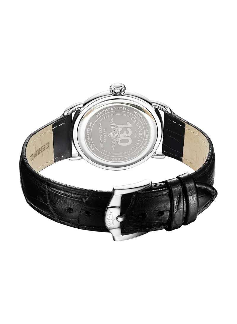 Rotary  Men's Heritage Sherlock Analogue Watch, 38 mm, Silver Dial, Black Leather Strap for Men | Best Price UAE