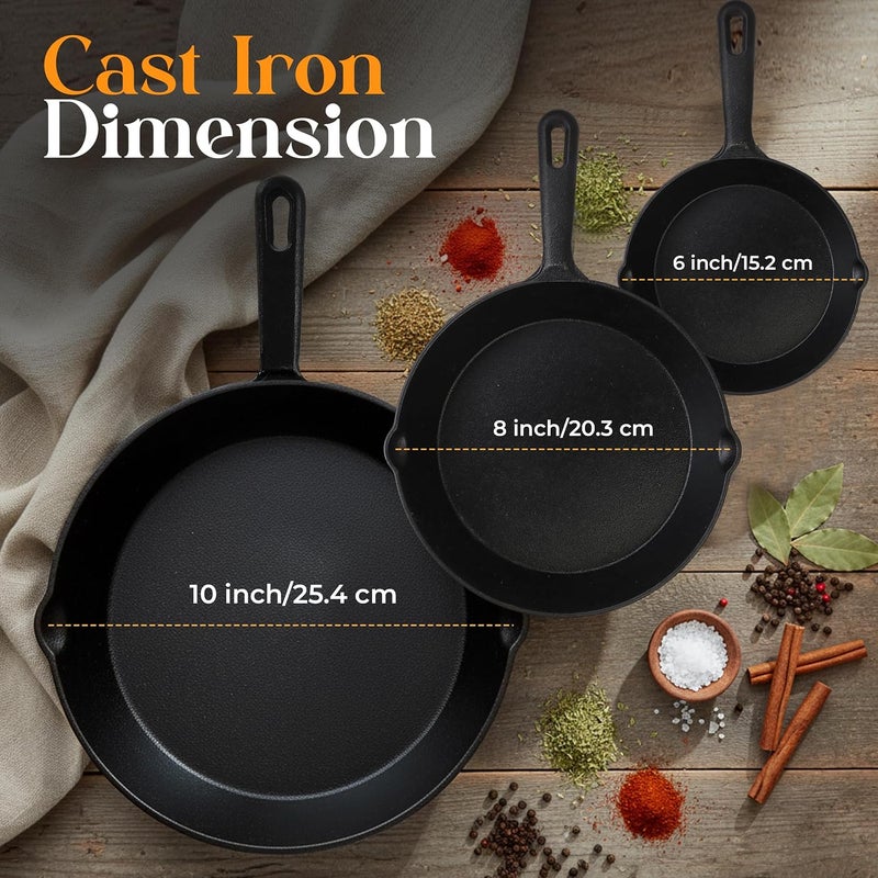 Utopia Kitchen Pre-Seasoned Cast Iron Skillet Set 3-Piece - 6 Inch, 8 Inch and 10 Inch - Image 4