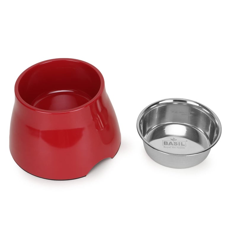 BASIL Stainless Steel Food Water Feeding Bowls (Elevated Bowl Red Color) for Bigger Ears Pets, Dogs, Puppy,19 cm,H_12 cm,W_19 cm - Image 4