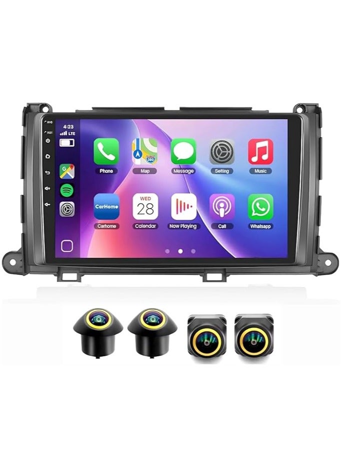 SHEZA STAR Android Car Stereo for Toyota Sienna 2010-2014 4GB RAM 64GB ROM Support Carplay, M-Link Wi-Fi BT, Radio GPS, 9 Inch IPS.QLED, Fast interface, Touch Screen with 360D Camera Included - Image 1