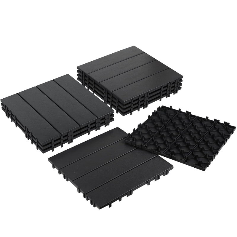 Neoaider 9 قطع بلاط سطح بلاستيكي متداخل 12" × 12"، 9 قدم مربع أرضيات خارجية مقاومة للماء لجميع الأحوال الجوية، بلاط سطح فناء للحديقة، الشرفة، بجانب المسبح، الشرفة الخلفية، رمادي داكن - Image 1