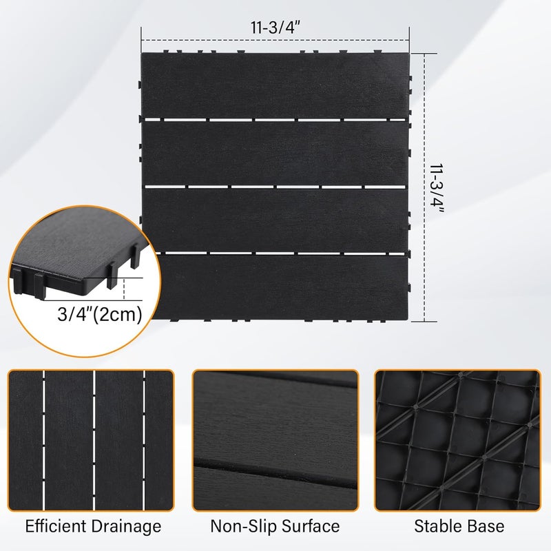 Neoaider 9 قطع بلاط سطح بلاستيكي متداخل 12" × 12"، 9 قدم مربع أرضيات خارجية مقاومة للماء لجميع الأحوال الجوية، بلاط سطح فناء للحديقة، الشرفة، بجانب المسبح، الشرفة الخلفية، رمادي داكن - Image 2
