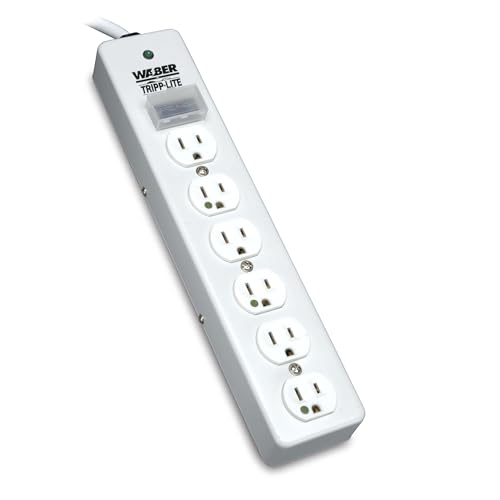 Tripp Lite حماية طاقة طبية من TRIPP LITE، 6 مآخذ، قابس NEMA 5-15PHG بزاوية قائمة، سلك بطول 10 أقدام / 3 متر، حماية 1050 جول (SPS610HGRA) - Image 1