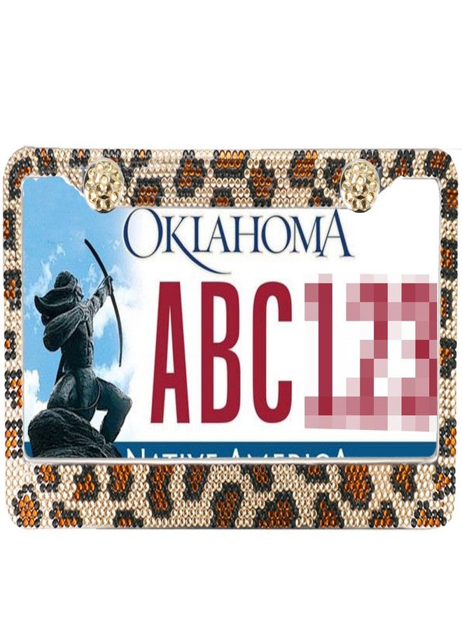 VOBRAMY 2PCS Auto Leopard License Plate Frame,Firwood Handcraft Bling Rhinestone Diamond,Aluminum Chrome Body Including 4xCrystal Cap+4xScrew Fasteners - Image 5