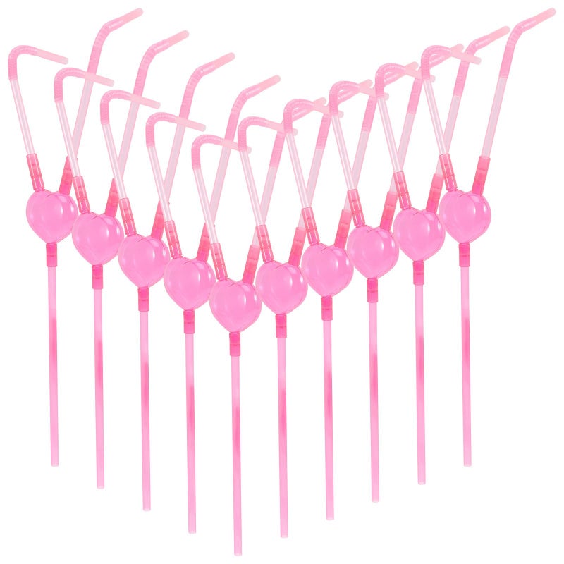 Double Mouth Straws 10Pcs Heart Design Two People Valentine Birthday Party Bar - Image 2
