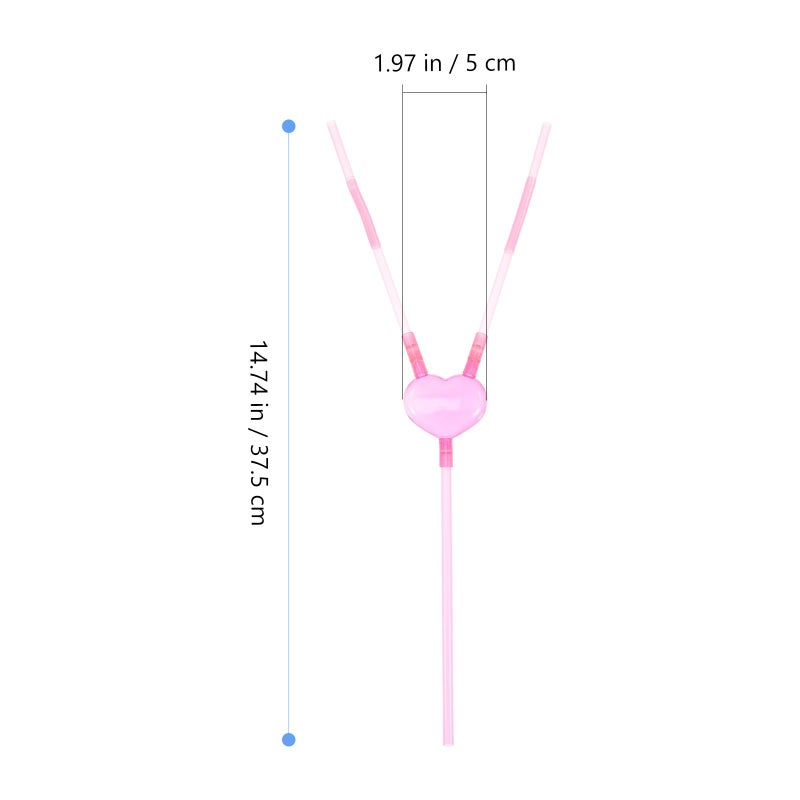 Double Mouth Straws 10Pcs Heart Design Two People Valentine Birthday Party Bar - Image 3