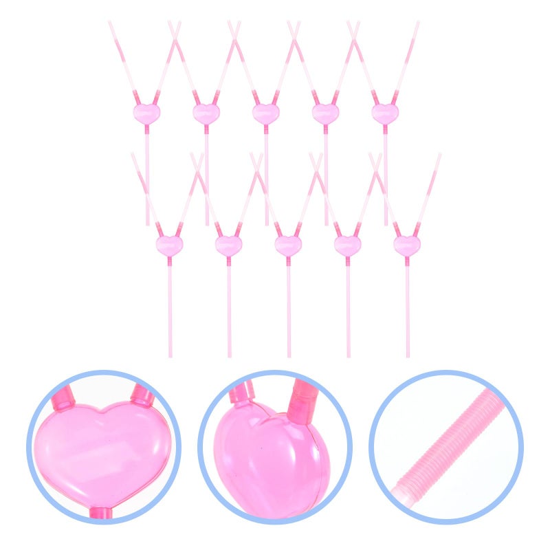Double Mouth Straws 10Pcs Heart Design Two People Valentine Birthday Party Bar - Image 5