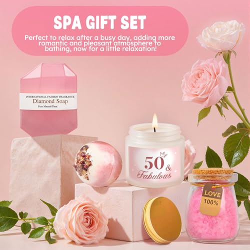 Giftota 50th Birthday Gifts for Her, 50th Birthday Gifts for Women Self Care Relaxing Spa Basket Fabulous 50 Year Old Birthday Gift for Her 50 Year Old Gift Presents Ideas for Mom Wife Sister Friend Coworker - Image 4