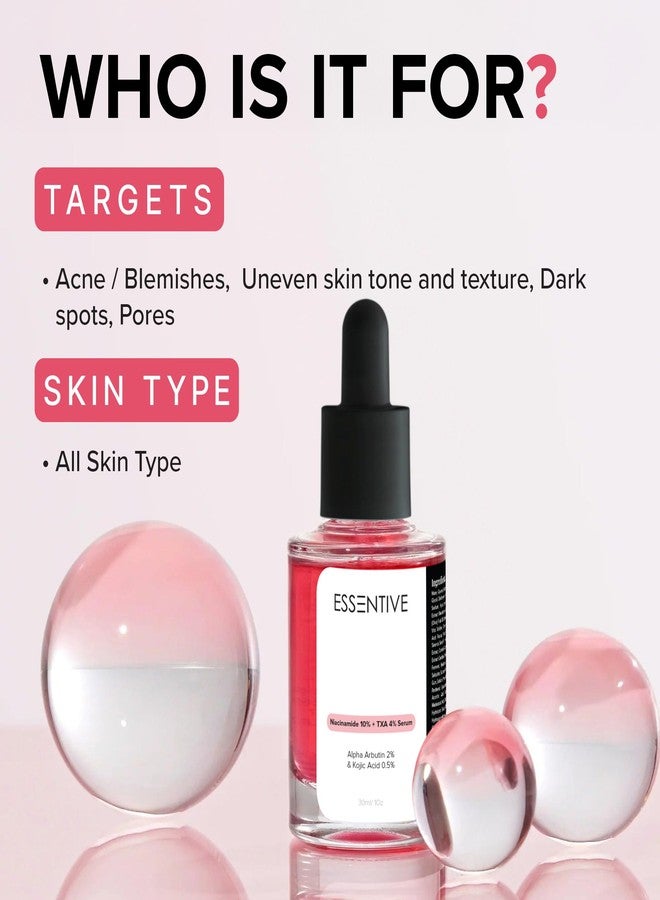 Essentive Niacinamide 10% + TXA 4% Serum, Dark Spot Correction & Glass Skin Serum with Hyaluronic Acid & Hydrating Complex, Brightening, Pigmentation & Uneven Skin Tone Repair, Lightweight All-in-One Daily Facial Serum, Korean-Inspired Skincare for Women (30ml) - Image 2