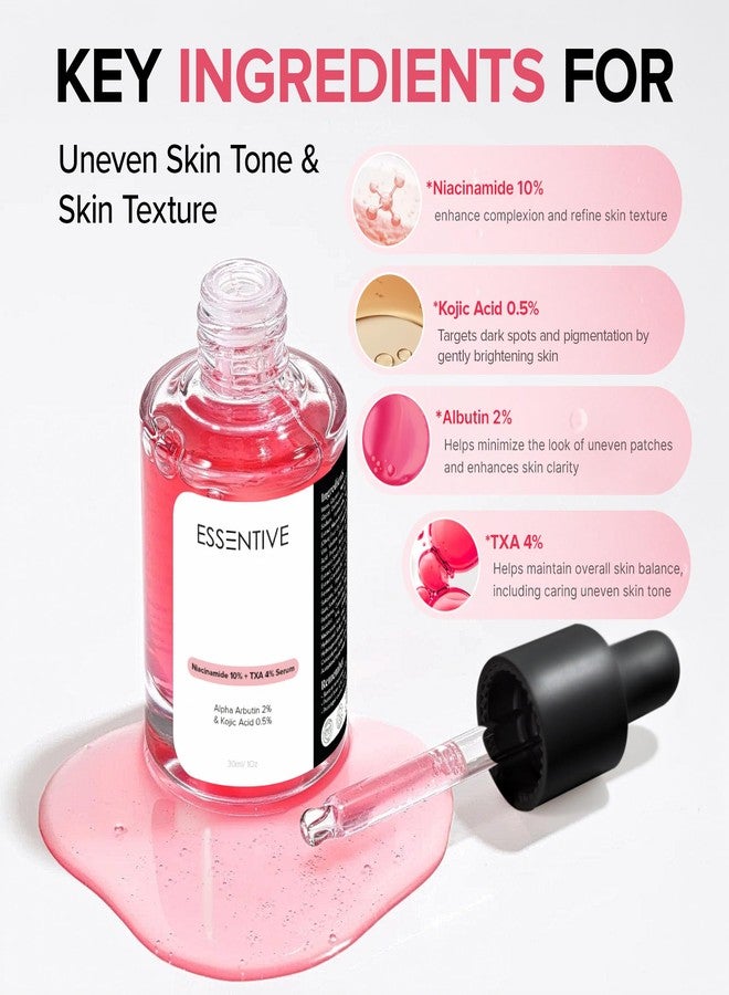 Essentive Niacinamide 10% + TXA 4% Serum, Dark Spot Correction & Glass Skin Serum with Hyaluronic Acid & Hydrating Complex, Brightening, Pigmentation & Uneven Skin Tone Repair, Lightweight All-in-One Daily Facial Serum, Korean-Inspired Skincare for Women (30ml) - Image 5