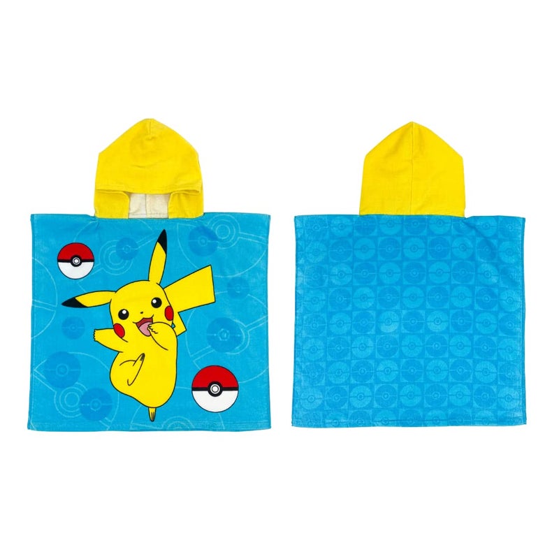 Franco Franco Pokmon Anime Kids BeachPoolBathCamping Hooded Towel Poncho 24 X 22 Absorbent Cotton Cover up Official Licensed Pokmon Product Large 