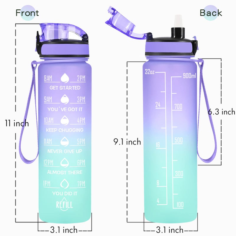 Enerbone 32 oz Water Bottle, Leakproof BPA & Toxic Free, Motivational Water Bottle with Times to Drink and Straw, Fitness Sports Water Bottle with Strap for Office, Gym, Outdoor Sports - Image 3