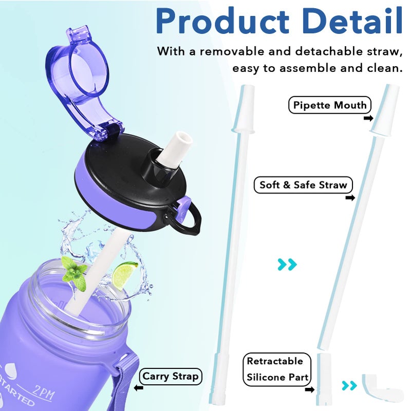 Enerbone 32 oz Water Bottle, Leakproof BPA & Toxic Free, Motivational Water Bottle with Times to Drink and Straw, Fitness Sports Water Bottle with Strap for Office, Gym, Outdoor Sports - Image 5