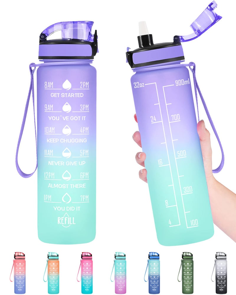 Enerbone 32 oz Water Bottle, Leakproof BPA & Toxic Free, Motivational Water Bottle with Times to Drink and Straw, Fitness Sports Water Bottle with Strap for Office, Gym, Outdoor Sports - Image 1