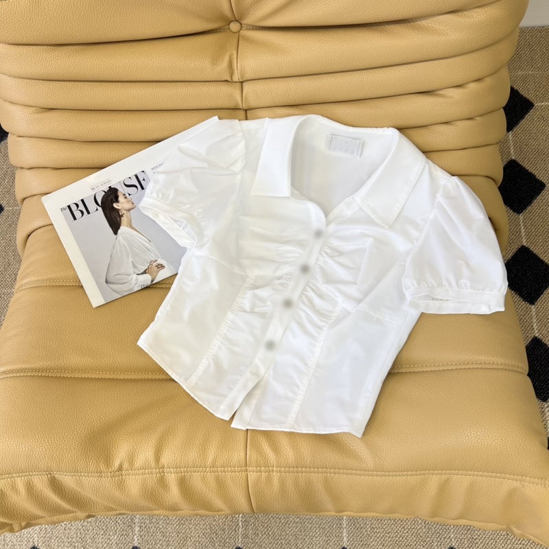 Shenzhen Nanyou High-End Original Single Small Xiangfeng Diamond Buckle Waist Double-Layer Cloth Cut Pleated Design Short-Sleeved Top - Image 1