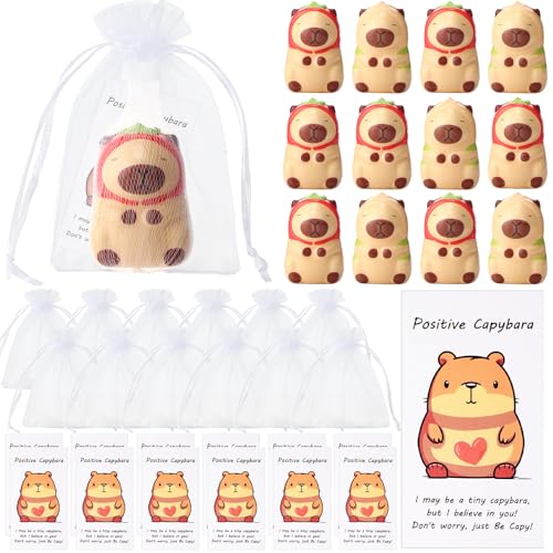 RoundFunny 12 Set Capybara Party Favors Positive Capybara Squeeze Stress Balls with Cards Bags Mini Animal Stress Relief Toy Bulk for Employee Appreciation Gifts Adult Kid Birthday Decor Classic - Image 1