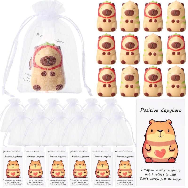 RoundFunny 12 Set Capybara Party Favors Positive Capybara Squeeze Stress Balls with Cards Bags Mini Animal Stress Relief Toy Bulk for Employee Appreciation Gifts Adult Kid Birthday Decor Classic - Image 3
