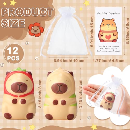 RoundFunny 12 Set Capybara Party Favors Positive Capybara Squeeze Stress Balls with Cards Bags Mini Animal Stress Relief Toy Bulk for Employee Appreciation Gifts Adult Kid Birthday Decor Classic - Image 5